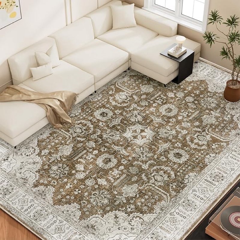 8x10 Washable Area Rug, Non Slip Abstract Rugs, Soft Faux Wool Living Room Rug, Low Pile Rugs for Living Room Bedroom Dining Room, Grey 8" x 10" (Rectangular) A11-grey