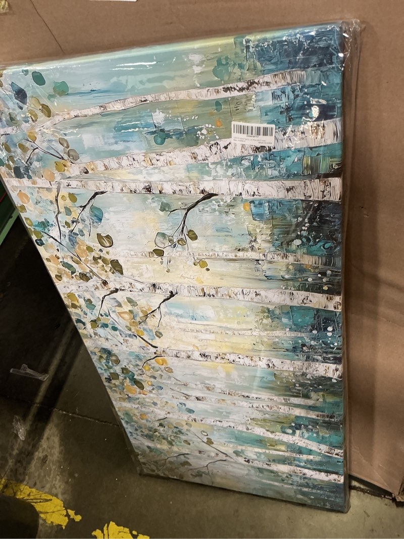 Condition photo showing Good Condition for lasmond abstract teal grove canvas paintings prints modern tree wood artwork decor wall art for living room bedroom offices (46x23 inches) green blue forest wall art (h197) 46"l x 23"w