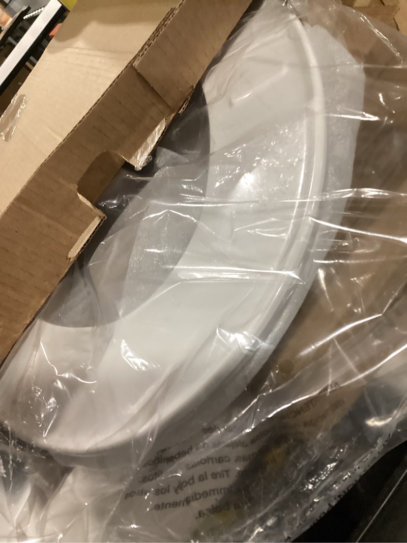 Condition photo showing As Is for Centoco Elongated Toilet Seat, Closed Front with Cover, Residential, Plastic, Made in the USA, DSAZAM1600-001, White White Elongated Standard