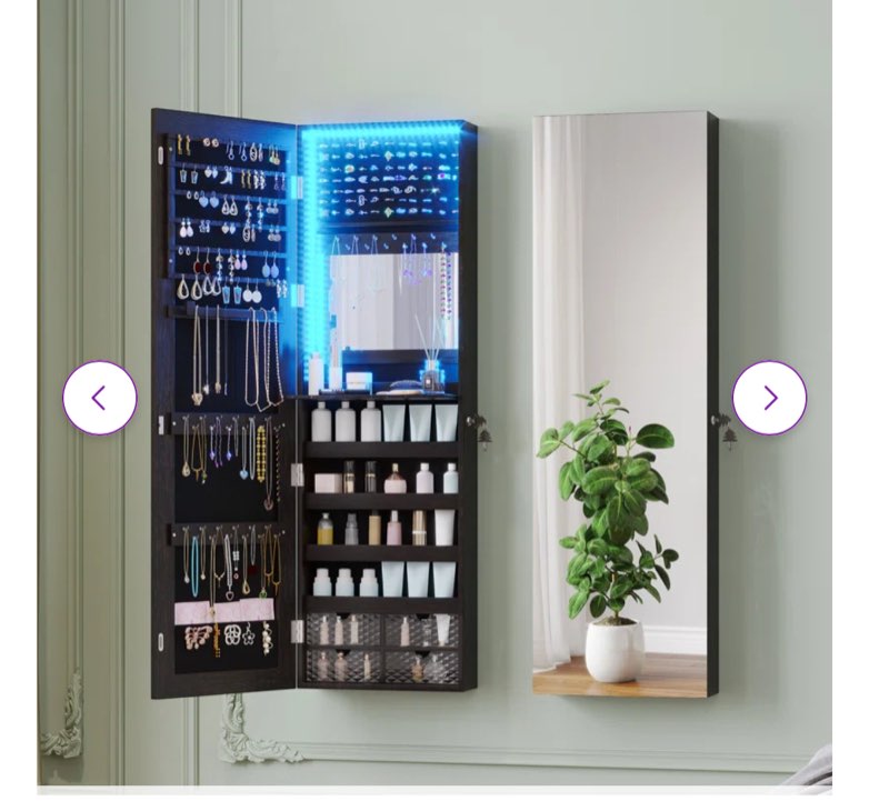 14.5'' Wide Over the Door Jewelry Armoire with Mirror