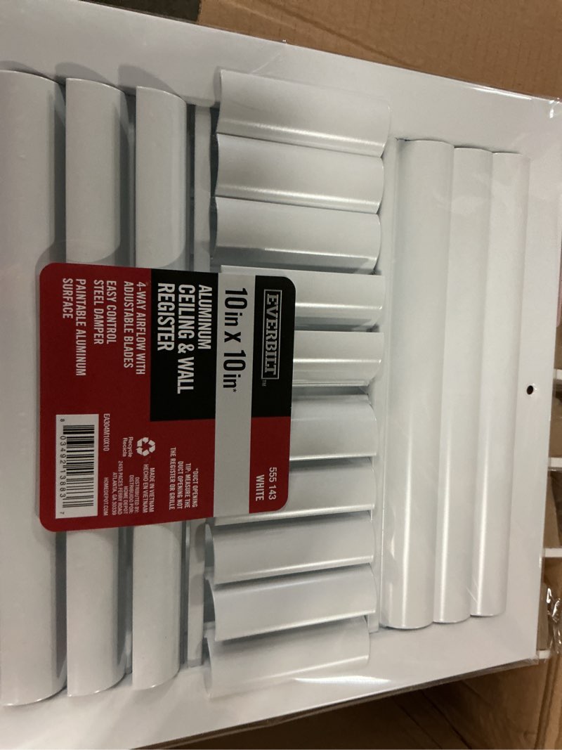 Condition photo showing New/Like New for 10 in. x 10 in. 4-way aluminum adjustable curved blade wall/ceiling register