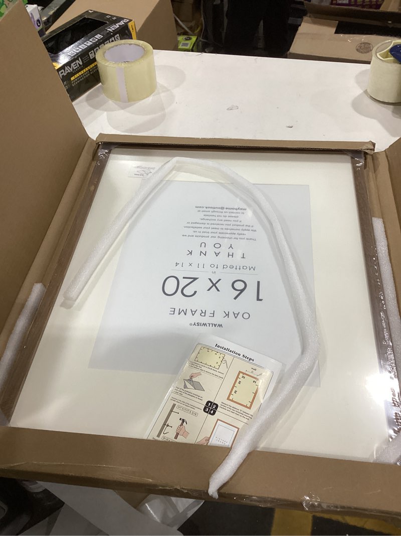 Condition photo showing New/Like New for 16x20 Picture Frame, Solid Oak 16x20 Picture Frame with Mat, 20x16 Natural Wood Frame for Wall Art Photo, Set of 1 16x20 in - 1P Natural Oak