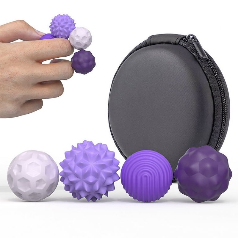 Magnetic Sensory Fidget Balls 4-Pack–Silicone Stress Relief Toys for Adults & Teens with Autism,ADHD,Anxiety,Quiet Executive Desk Fidget Magnets for Office,Fun Textures Roller Travel Toys Gift-Purple  