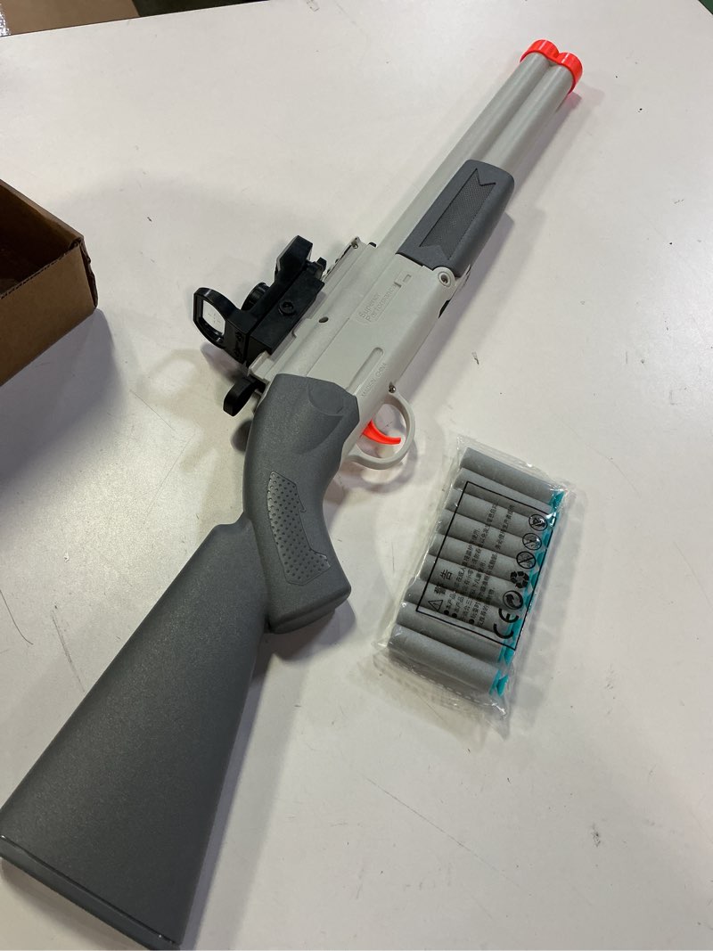 Condition photo showing Good Condition for cool toy shotgun look real double barreled toy gun with sight soft bullet realistic foan blasters guns fake shooting game for ages 8-12 years old.