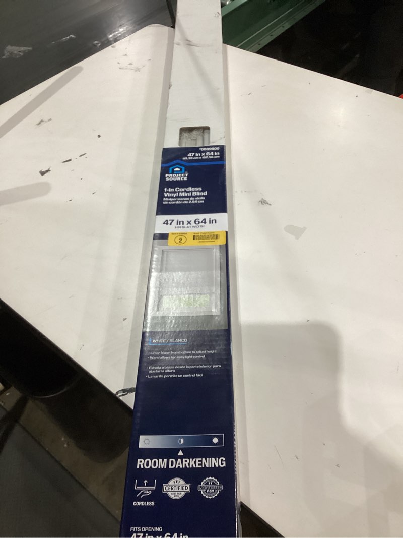 Condition photo showing Good Condition for project source 1-in slat width 47-in x 64-in cordless white vinyl light filtering mini-blinds