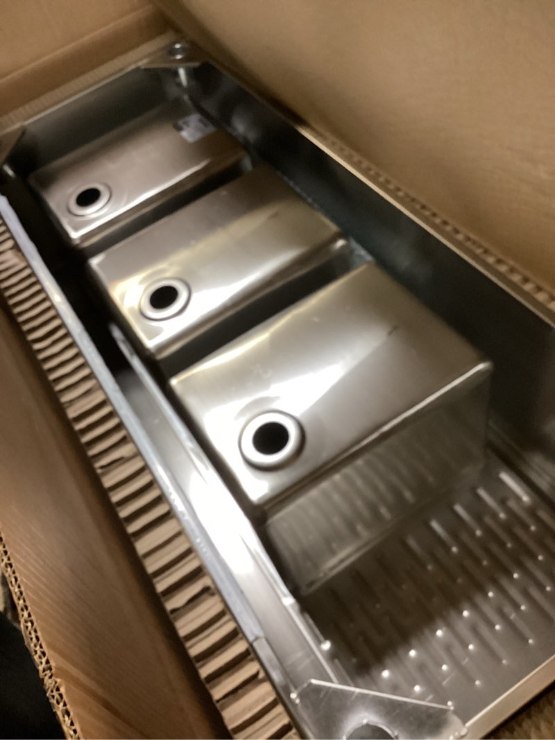 Condition photo showing Good Condition for DuraSteel 3 Compartment Stainless Steel Bar Sink with 10" L x 14" W x 10" D Bowl - Underbar Basin - NSF Certified - Right Drainboard, Faucet Included (Restaurant, Kitchen, Hotel, Bar)