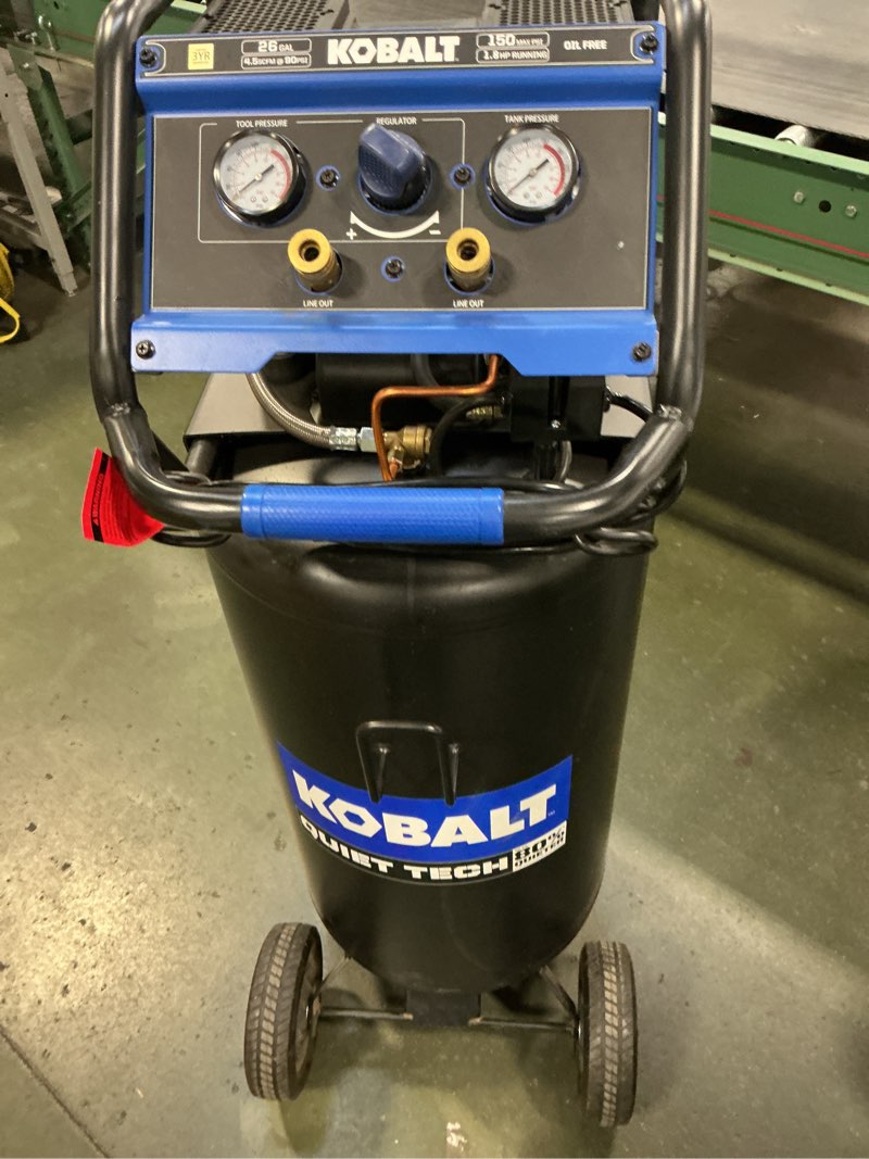 Condition photo showing Good Condition for New Kobalt Air Compressor Quiet Tech 26 Gallon Single Stage Portable Corded Electric Vertical Air Compressor