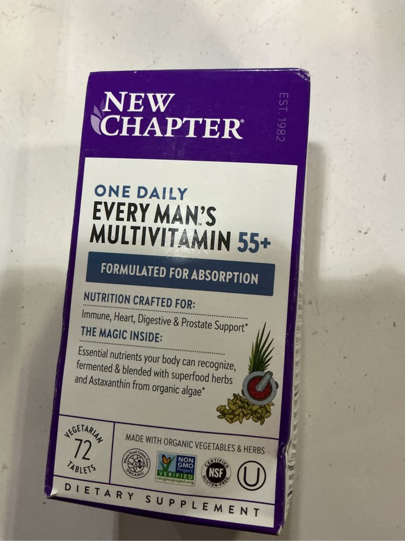 Condition photo showing New/Like New for new chapter one daily every man's multivitamin 55+ - offers eyesight, immune system & cellular energy support* - contains astaxanthin, saw palmetto & more - gluten free & vegetarian - 72 tablets tablet for men 72 count (pack of 1)