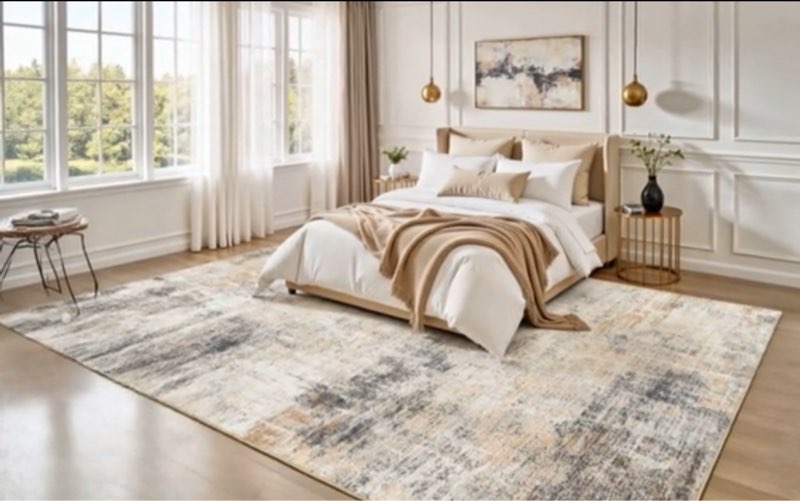 10x14 Area Rugs Living Room: Washable Large Neutral Brown Rug Abstract Soft Modern Stain Resistant I