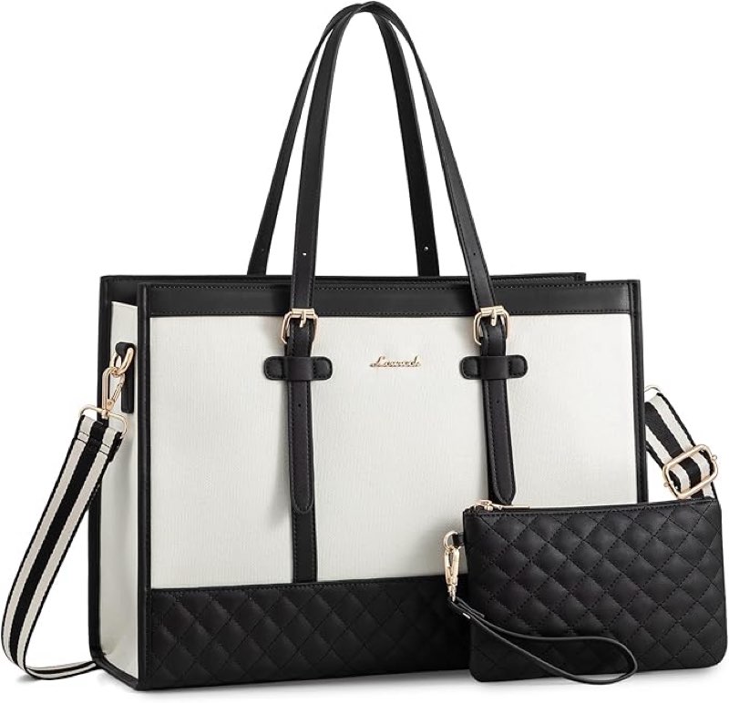 incomplete, LOVEVOOK Women's Canvas Laptop Tote, 17.3 inch, Large Capacity Work Bag with Clutch Purse, Computer Bag Office Business Briefcase, Casual Handbag for Travel College Teacher School