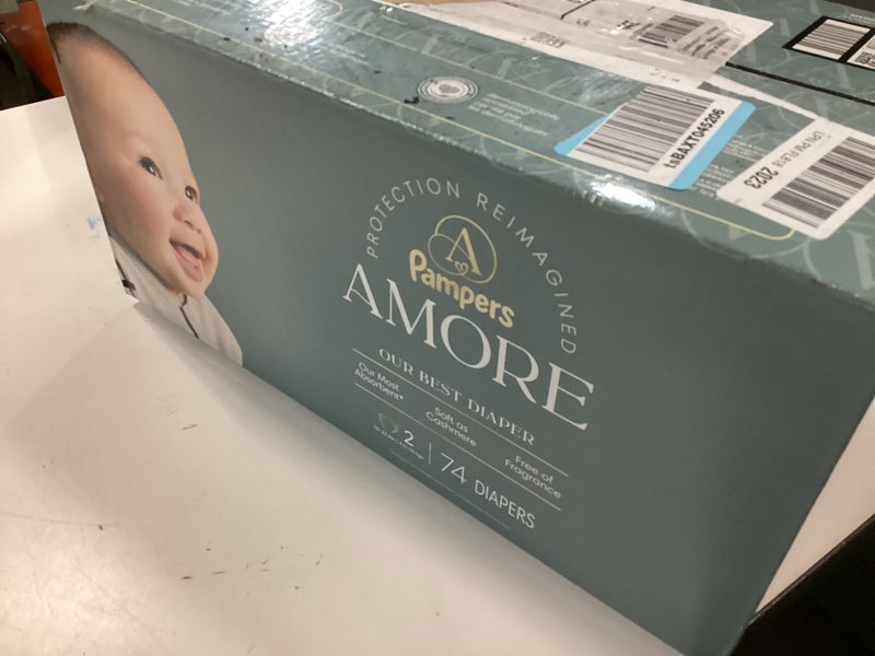 Condition photo showing New/Like New for pampers amore, size 2 (10-22 lbs), 74 count, our best diaper – hypoallergenic & fragrance free, up to 100% leakproof, soft as cashmere size 2 74
