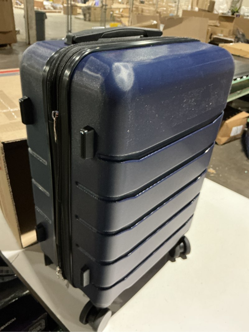 Condition photo showing Good Condition for away bigger carry-on luggage, lightweight hardside large suitcase with spinner wheels, tsa lock, airline approved, navy blue