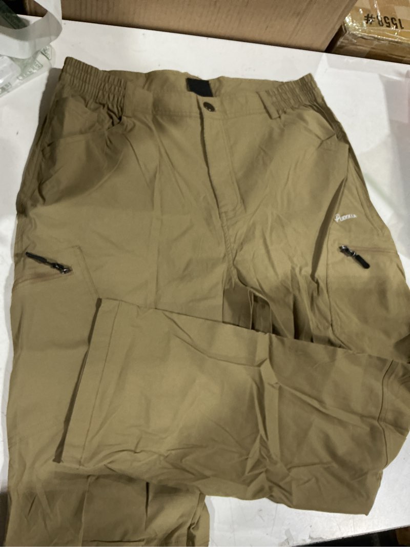 Condition photo showing Good Condition for pudolla men's workout athletic pants elastic waist jogging running pants for men with zipper pockets large deep khaki