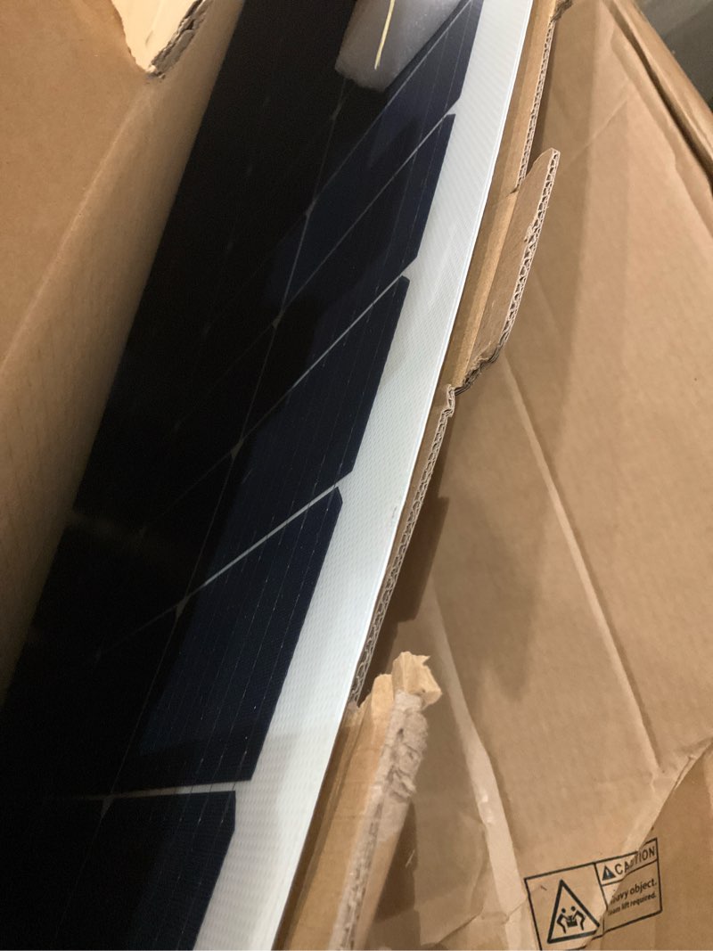 Condition photo showing As Is for renogy solar panels 200 watt 12v, flexible solar panel 200w 22% high-efficiency, 240° ultra lightweight solar panels for marine rv cabin van car boat camping curve surfaces