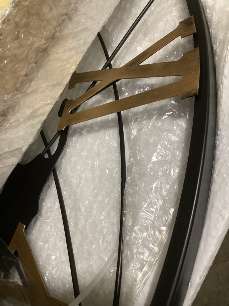 Condition photo showing Good Condition for 36 Inch Extra Giant Oversized Black Metal Wall Clock,Large Modern Decorative Silent World Map Wall Clock with Vintage Gold Roman Numeral for Living Room,Entrance Fireplace,Dining Room Decor Gold Roman 36 inch