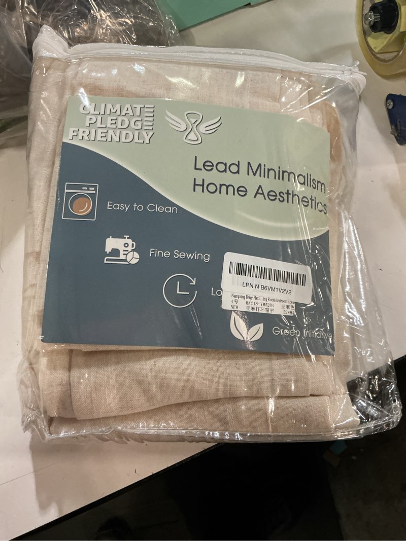 Condition photo showing Good Condition for Beige Linen Curtains 84 inch Length 2 Panels Semi Sheer Light Filtering Linen Drapes for Living Room Bay Window Canvas Cloth Textured Cozy Lightweight Farmhouse Boho Eyelet Curtain Apricot White Linen 52\"W x 84\"L (Pack of 2)