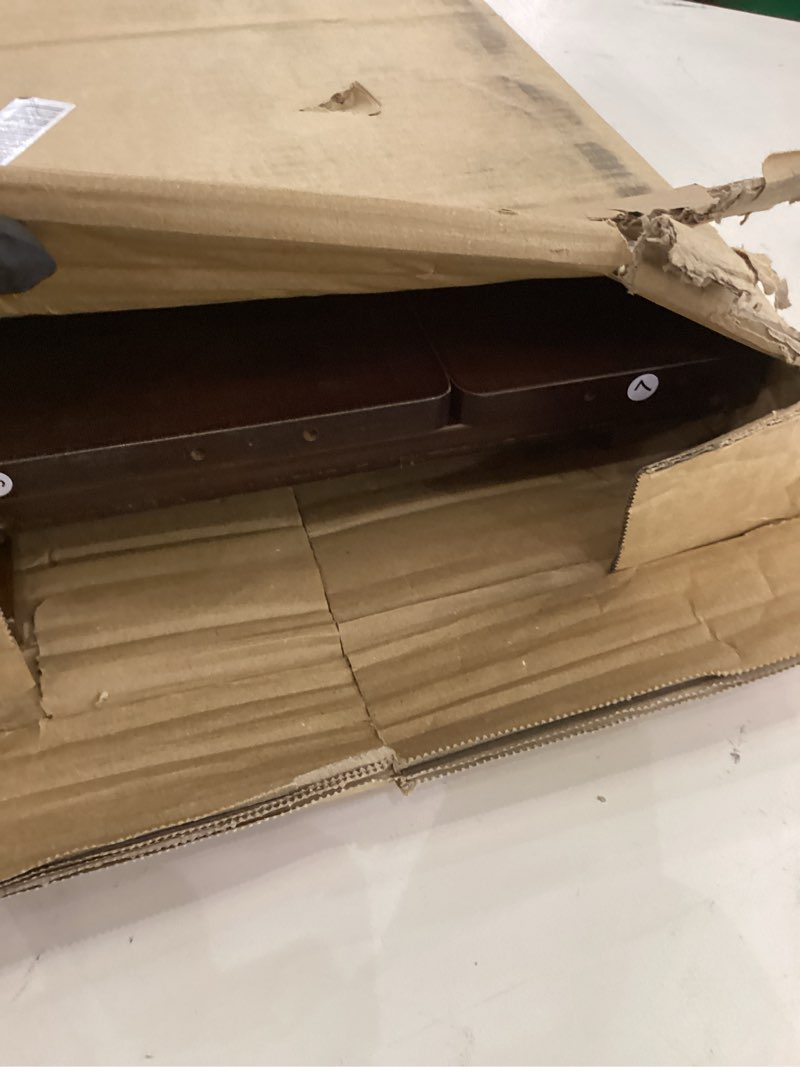 Condition photo showing As Is for Maydear Bamboo Ladder Shelf Bookcase, 5-Tier Leaning Bookshelf Free Standing Organizer Storage Shelves for Living Room, Bedroom, Kitchen, Home Office, Balcony, Walnut 5 Tier Walnut