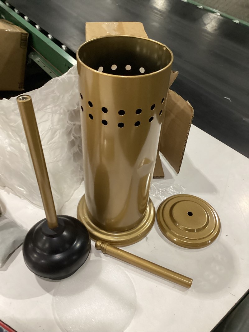 Condition photo showing New/Like New for dowry anti-hand off toilet plunger with holder for bathroom,powerful efficient force suction cup,heavy duty, deep cleaning, gold gold 18.7in