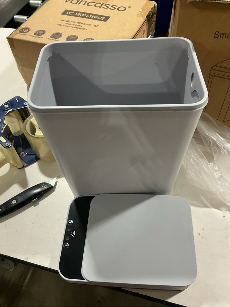 Condition photo showing Good Condition for yatmung 2.5 gallon motion sensor trash can - automatic trash can touchless | smart trash bin with lid - electric, narrow, plastic, auto open, kitchen, bedroom, bathroom - small garbage can ( grey ) grey 2.5 gal