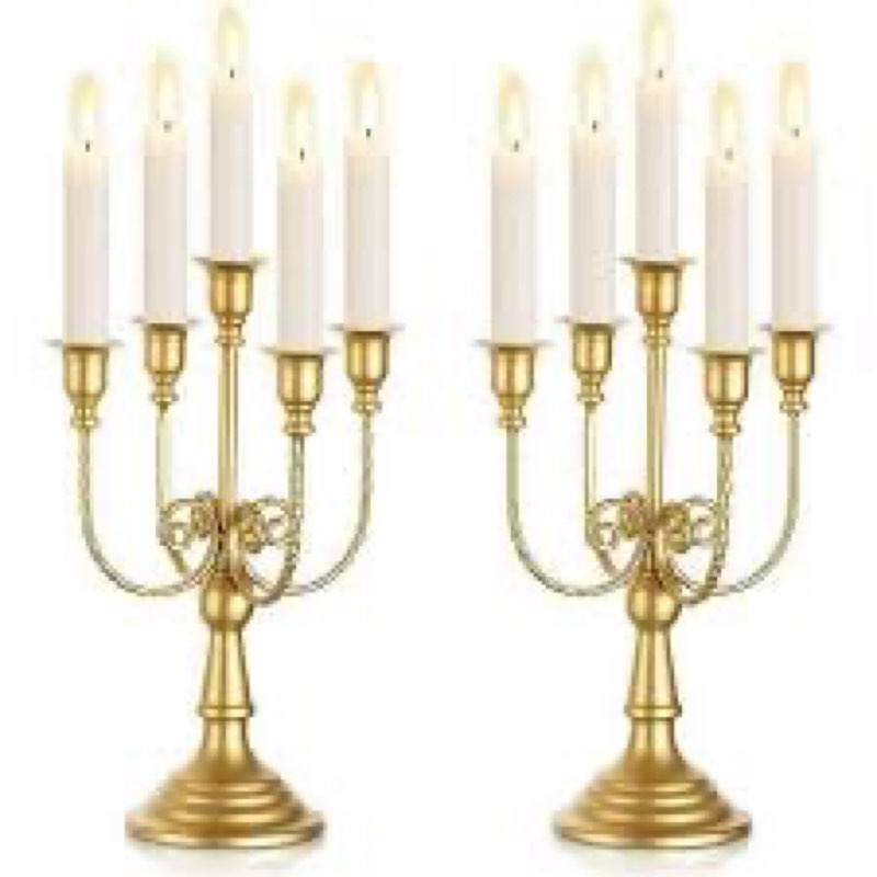 Sziqiq Gold Candelabra Candle Holder: 5 Arm Candelabras Centerpiece Table Decorations for Wedding - 