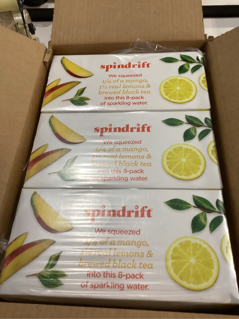 Condition photo showing New/Like New for (BB 10/21/25 ) Spindrift Mango Black Tea Can 12 Ounce (Pack of 24)