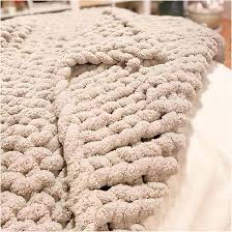 Peace Nest - Handmade Chunky Knit Chenille Yarn Throw Blanket 50"x60" - Cream