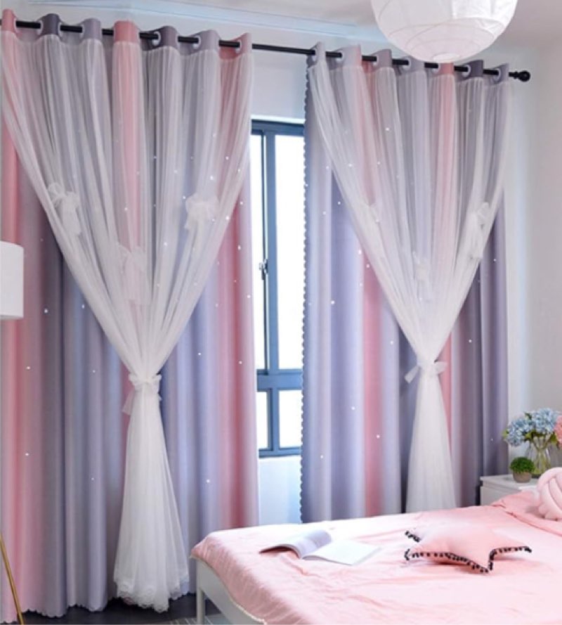 Yancorp Curtains for Girls Bedroom Kids Room Curtain Colorful Window Nursery Curtain 84 inches Length Room Darkening Grommet 2 Layers (Pink Grey, W52 X L84)