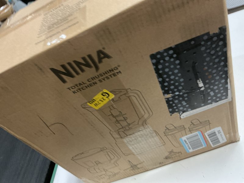 Condition photo showing New/Like New for ninja kitchen system | all-in-one for smoothies, frozen drinks, veggie chopper & more | with full-size pitcher, 8 cup food processor bowl, (2) 18 oz. cups, | 1200 watt | dark grey | br601amz pitcher + bowl + (2) 18-oz. cups