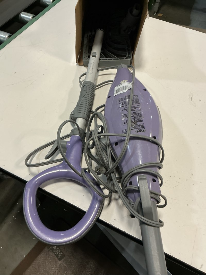 Condition photo showing As Is for shark steam pocket mop with 2 washable double-sided pads, steam sanitization, swivel steering, lightweight, steam cleaner for sealed hard floors, hardwood, marble, tile, purple, s3501 steam pocket essentials