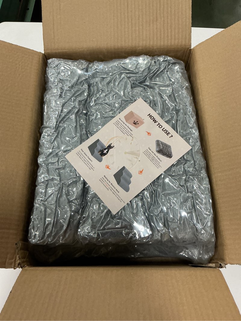 Condition photo showing New/Like New for Dog Stairs 4 Steps for Small Dogs and Cats to Get on High Beds, Couch or Car, Pets Can Climb, Sit, Lie Down or Perch to Look Out Windows on The Spliceable Ramp, Provides Support, Grey?19" H? Fleece Dark Grey 4-Steps