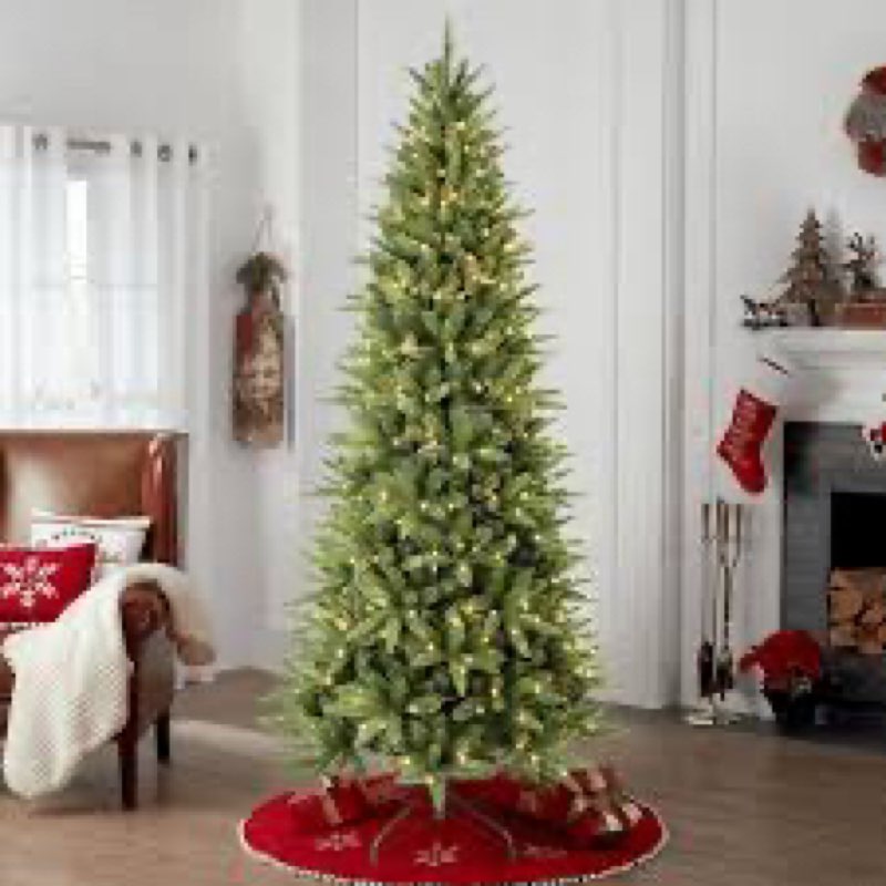 7FT Pre-lit Pencil Christmas Tree Spruce with Remote Control, 300 Warm White Multi-Color Lights, Art