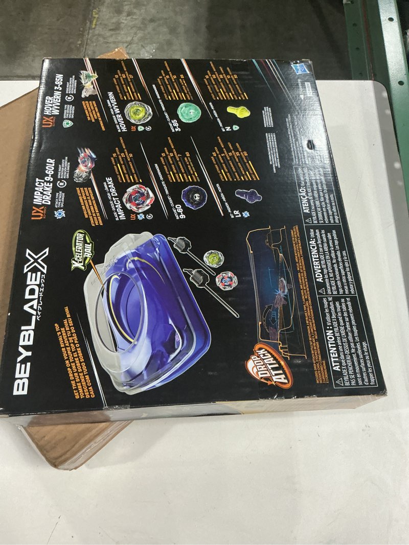 Condition photo showing New/Like New for Beyblade X Drop Attack Battle Set with Beystadium Arena, 2 Takara Tomy Tops & Launchers, Impact Drake 9-60LR & Hover Wyvern 3-85N, Battling Game Toys, Ages 8+