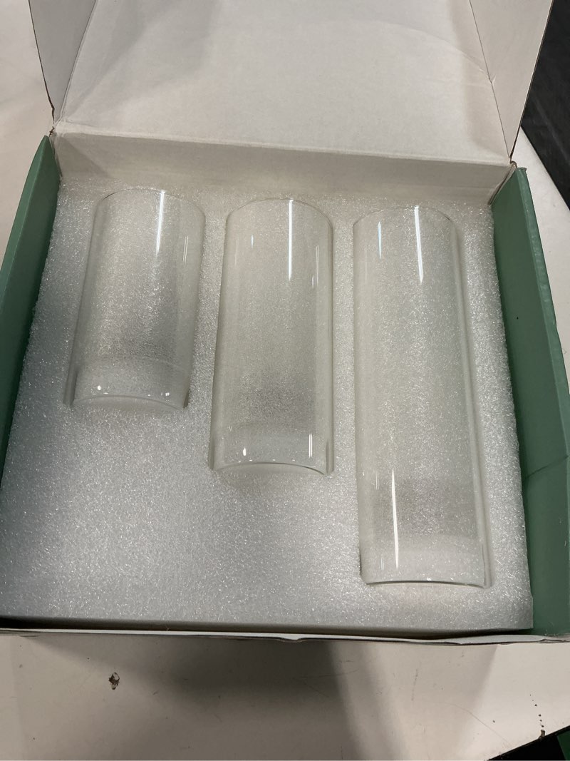 Condition photo showing Good Condition for shihanee set of 3 pillar candles and 3 glass cylinder candle vases holders clear pillar jars for wedding centerpieces(2.6'' x 4.7'', 5.9'', 7.9'',white) white 2.6" x 4.7", 5.9", 7.9"