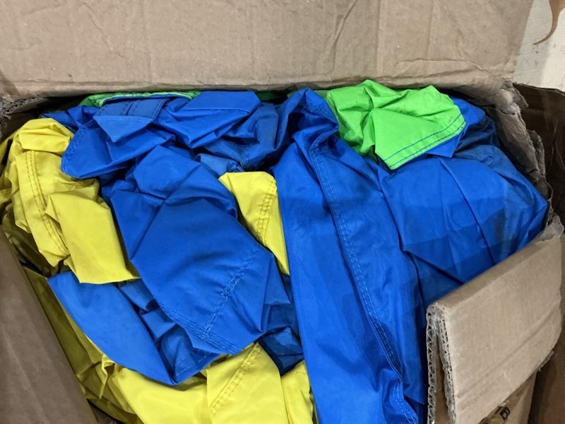 Condition photo showing As Is for huakastro bounce house - inflatable playground with crossbar obstacle on large bouncy area, 1x tall & 1x small slide, giant dart board, climbing wall - for indoor outdoor kids party family gatherings