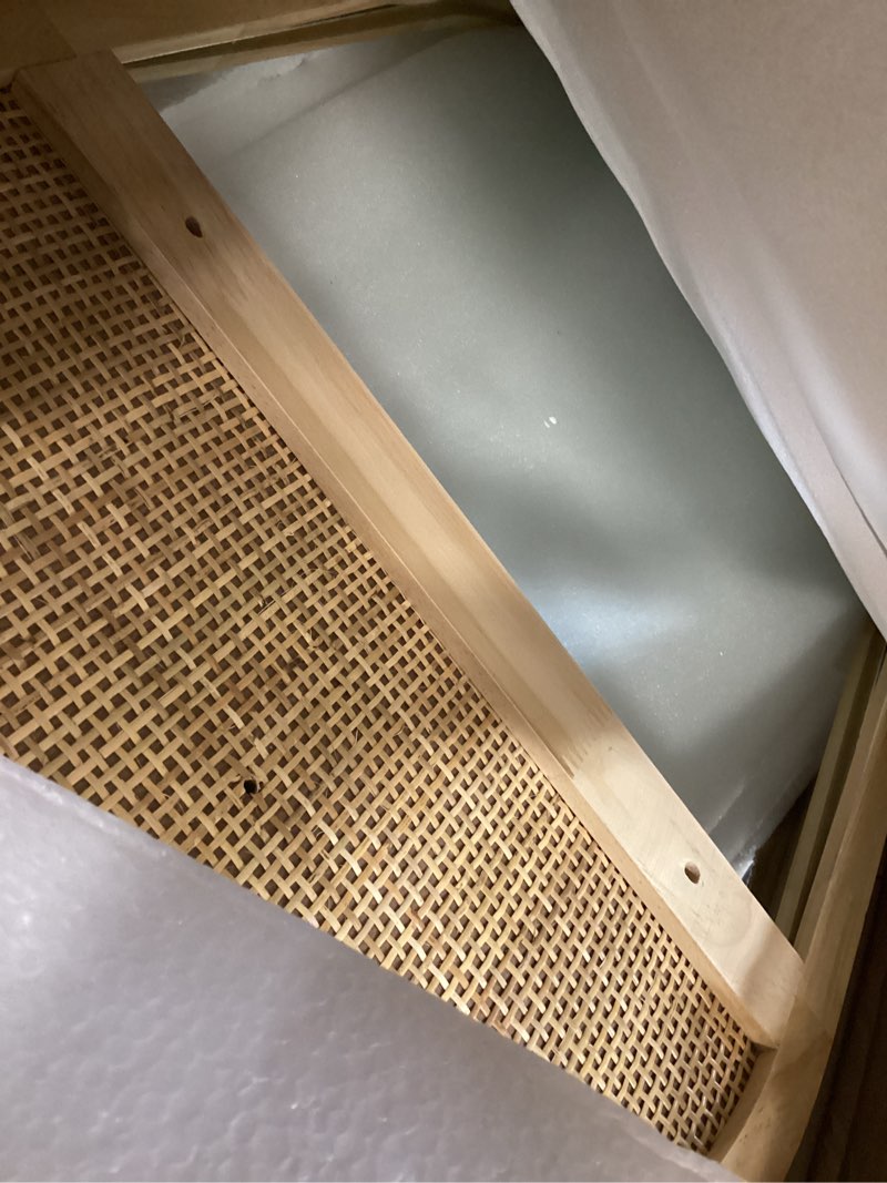 Condition photo showing Good Condition for wall mirror with hooks, 30x18 inch boho wall mirror with removable shelf, oval solid wood framed, handmade rattan mirror for entryway, bathroom, nursery, bedroom, living room, hallway, vanity brown-18" x 30"