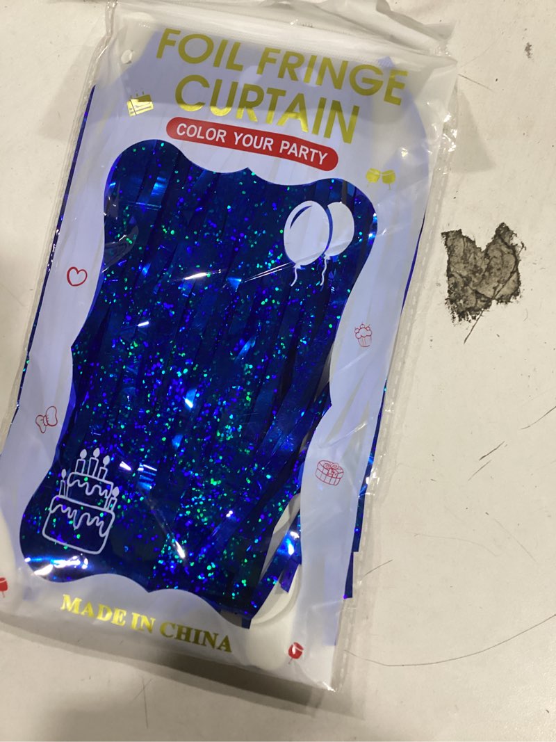 foil fringe curtain blue