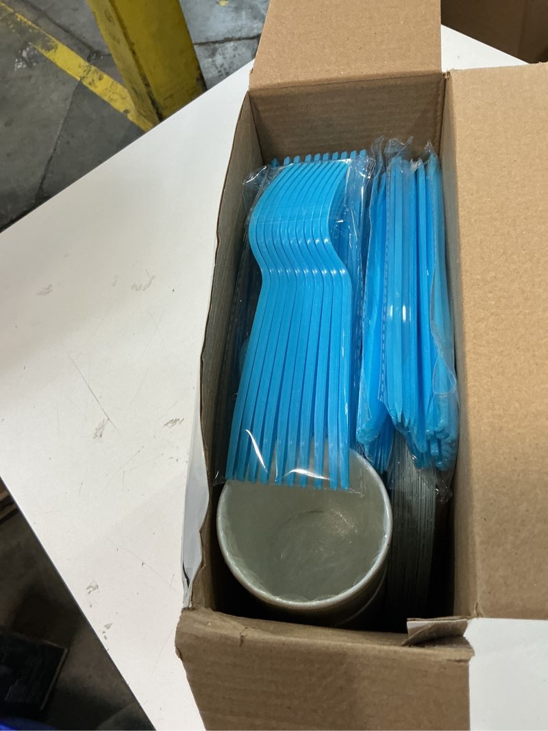 Condition photo showing New/Like New for 210-Piece Disposable Light Blue Paper Plates Party Supplies - Party Plates, Cups, And Napkins Sets, Light Blue Plastic Silverware, Serves 30 People