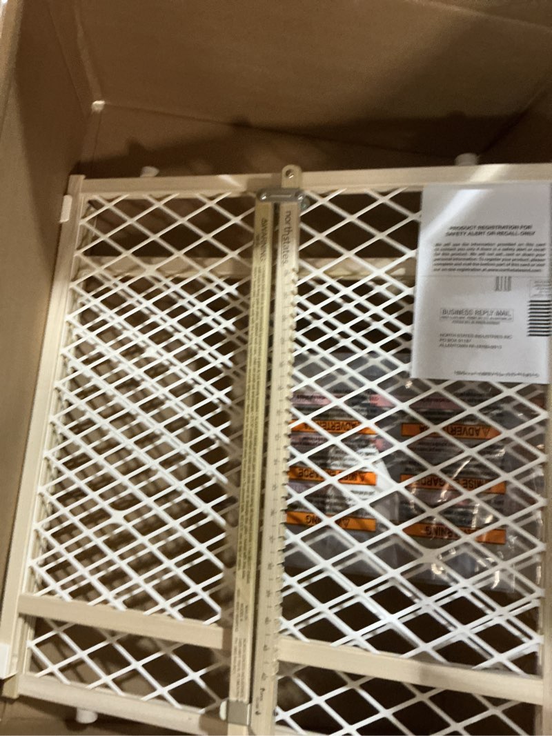 Condition photo showing As Is for toddleroo by north states - diamond mesh wooden baby gate: pressure mounted baby gate for doorways - adjustable 26.5 to 42 inches wide - 23 inches tall