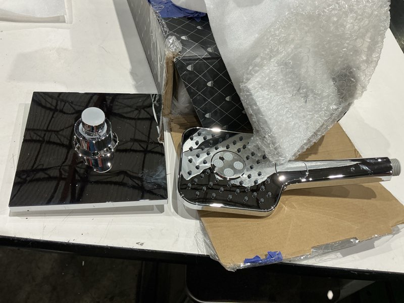 Condition photo showing Good Condition for rain shower system - 6 inches shower head with handheld combo set, wall mounted shower faucet set with slide bar and 3-setting handheld shower head (shower valve and trim kit included), chrome