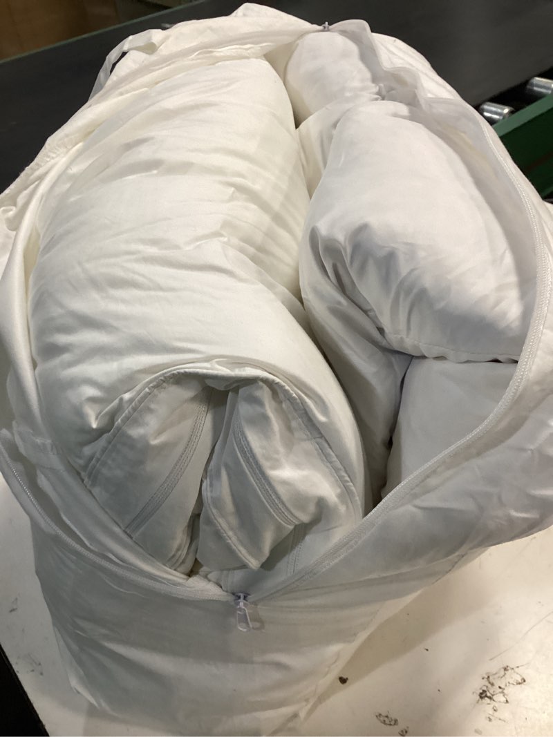 Condition photo showing As Is for three geese adjustable layer goose feather down pillows queen set of 2, assemblable bed pillow with cotton cover for side/back/stomach sleepers, customizable firmness design 20x28 queen-20x28"(pack of 2) white