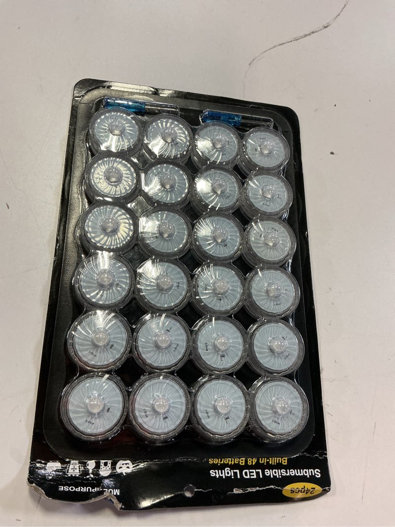 Condition photo showing New/Like New for blue submersible led lights, waterproof tea lights 100h underwater mini pool lights battery operated flameless for vases fountain halloween christmas home decorations (24 pack) blue 24p