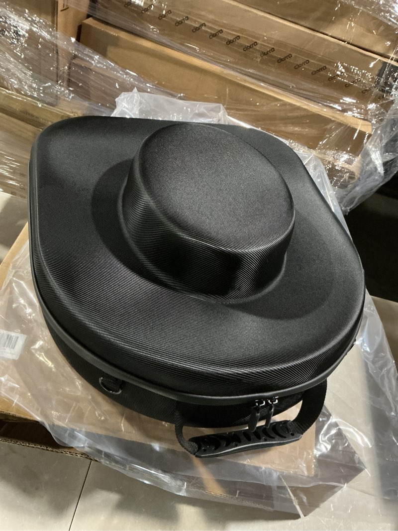 Condition photo showing Good Condition for hat box for cowboy travel extra large, waterproof hard hat travel case storage can for fedora panama tweed cap hat holder organizer carrier with adjustable carry strap, mens western gift, large black