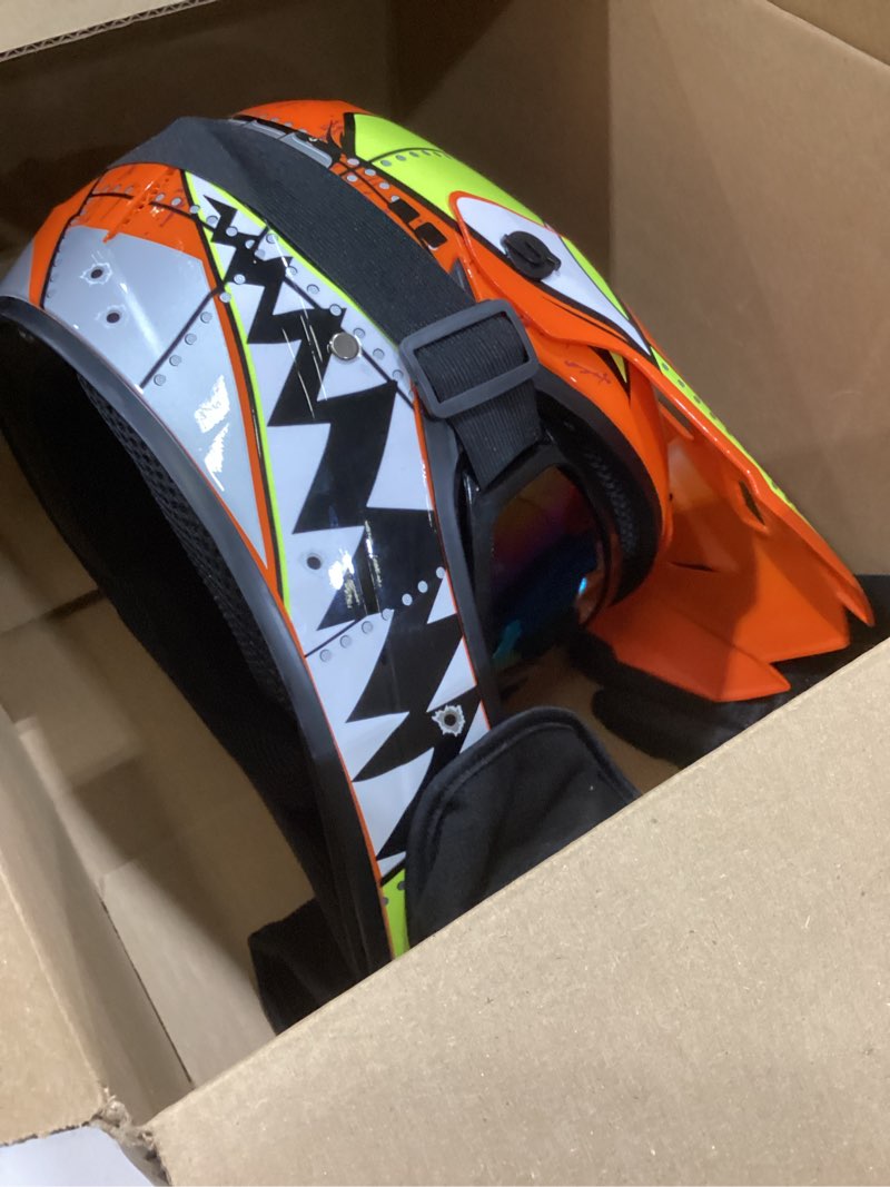 Condition photo showing As Is for Motocross Offroad Helmet Dirt Bike Street Helmet Motorcycle Helmets ATV BMX MX Helmet with Gloves Goggles Mask for Unisex Youth Kids DOT / FMVSS 218 Approved Orange Small