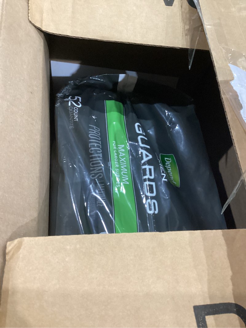 Condition photo showing As Is for Depend Guards Incontinence Pads for Men, Maximum Absorbency, 52 Count, Packaging May Vary