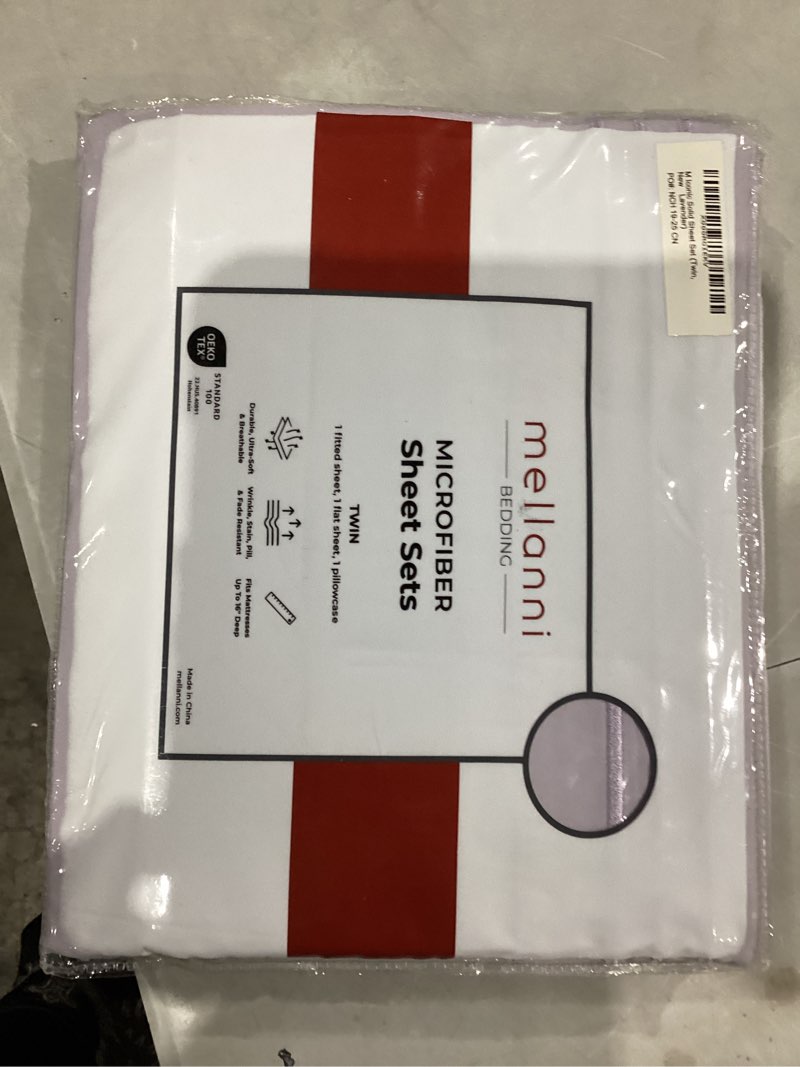Condition photo showing New/Like New for mellanni twin sheets set - 3 pc iconic collection bedding - hotel luxury, extra soft, cooling bed sheets - wrinkle, fade, stain resistant (twin, lavender) 1335 lavender twin