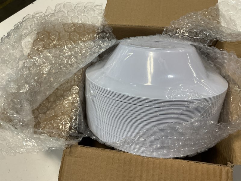 Condition photo showing Good Condition for Goodluck 50 Pack Plastic Bowls with Silver Rim, 12oz Disposable Soup Bowls for Weddings, Parties, Dinners, Catering, and Everyday Use Silver 50 Pack