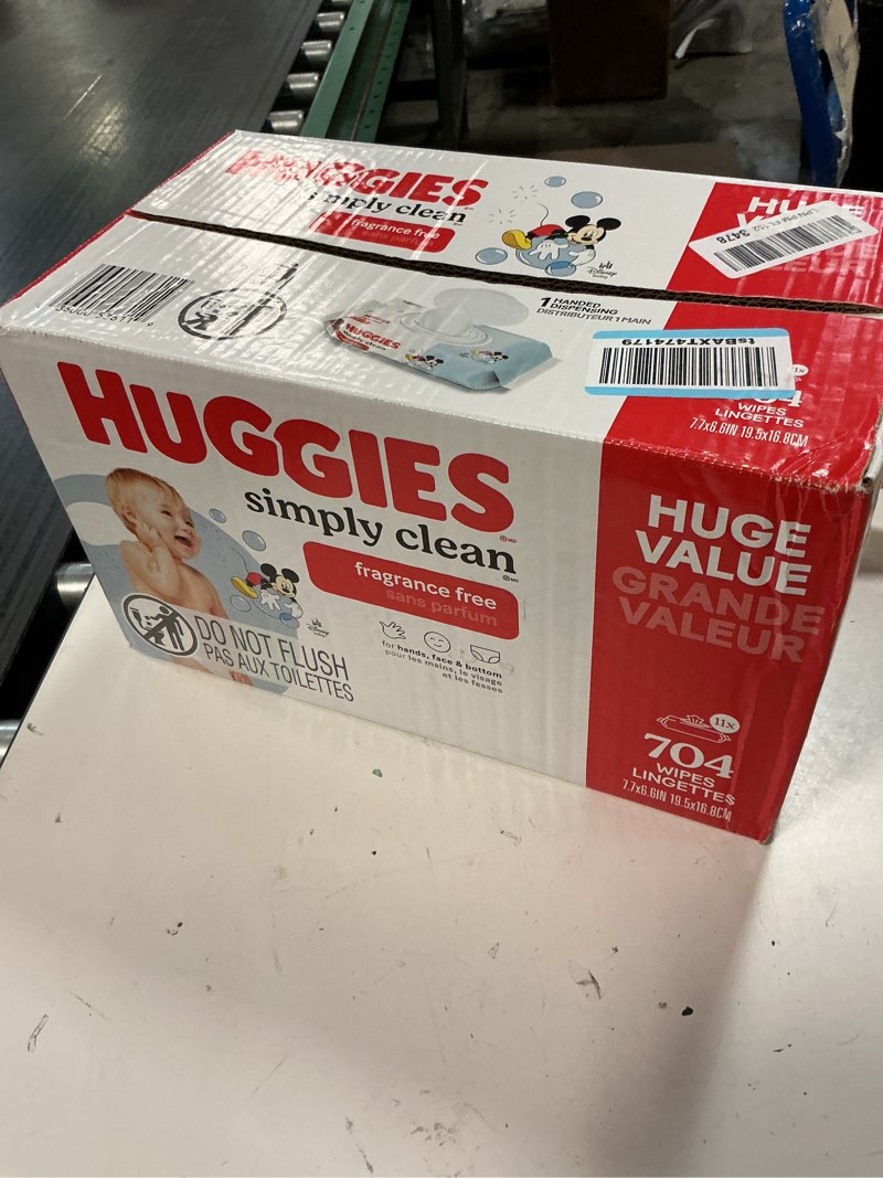 Condition photo showing New/Like New for huggies simply clean unscented baby diaper wipes, 11 flip-top packs (704 wipes total), packaging may vary 64 count (pack of 11)