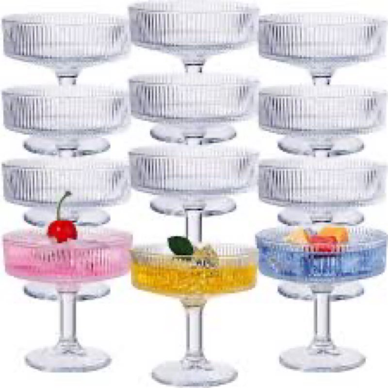 Teenyyou 20 Pcs Ribbed Vintage Coupe Glasses 7 oz Martini Glasses Champagne Coupe Classic Cocktail G