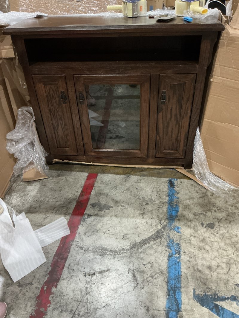 Condition photo showing As Is for sowards unfinished tv stand for tvs up to 70"