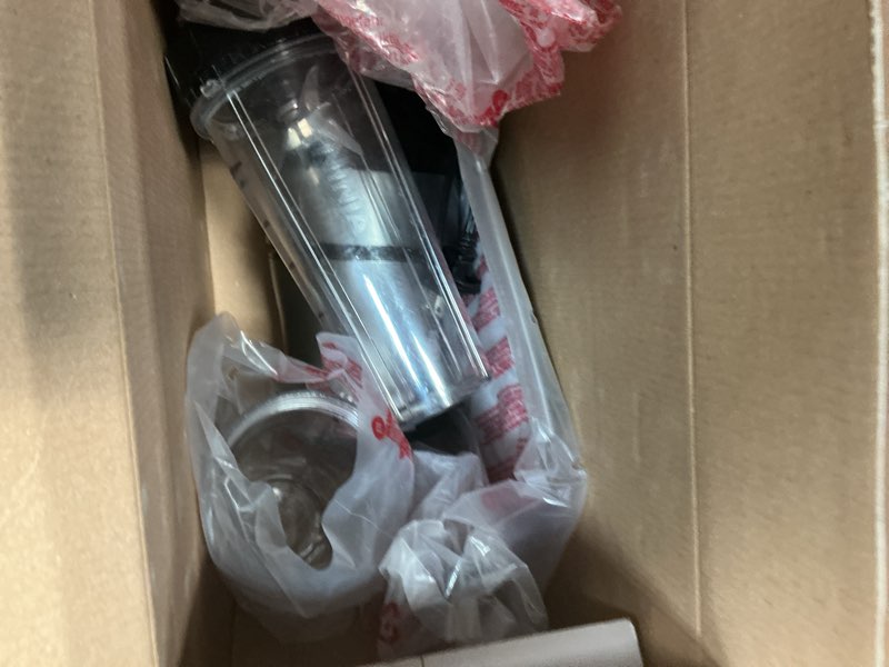 Condition photo showing As Is for Ninja BN301 Nutri-Blender Plus Compact Personal Blender, 900-Peak-Watt Motor, Frozen Drinks, Smoothies, Sauces & More, (3) 20 oz. To-Go Cups, (2) Spout-Lids (1) Storage-Lid, Dishwasher Safe, Silver Push to blend + 3 cups